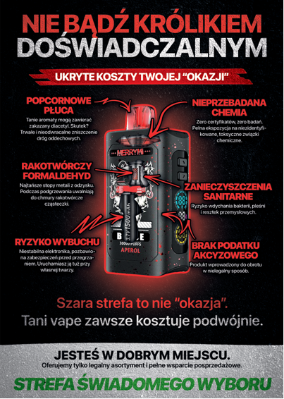 Tani vape z szarej strefy może kosztować zdrowie. Poznaj zagrożenia i wybieraj legalne produkty w Buch – Vape Kiosk Plewiska.